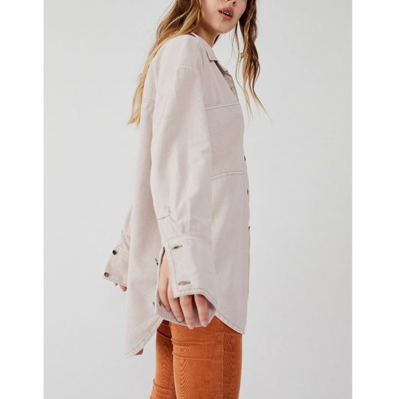 FREE PEOPLE Baby Cord Buttondown / shacket Champagne Dream size M NWOT - Picture 5 of 15